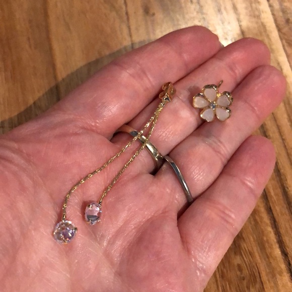 3/$25 Flower Stud Earrings with Chain Dangle Backs - Picture 5 of 6